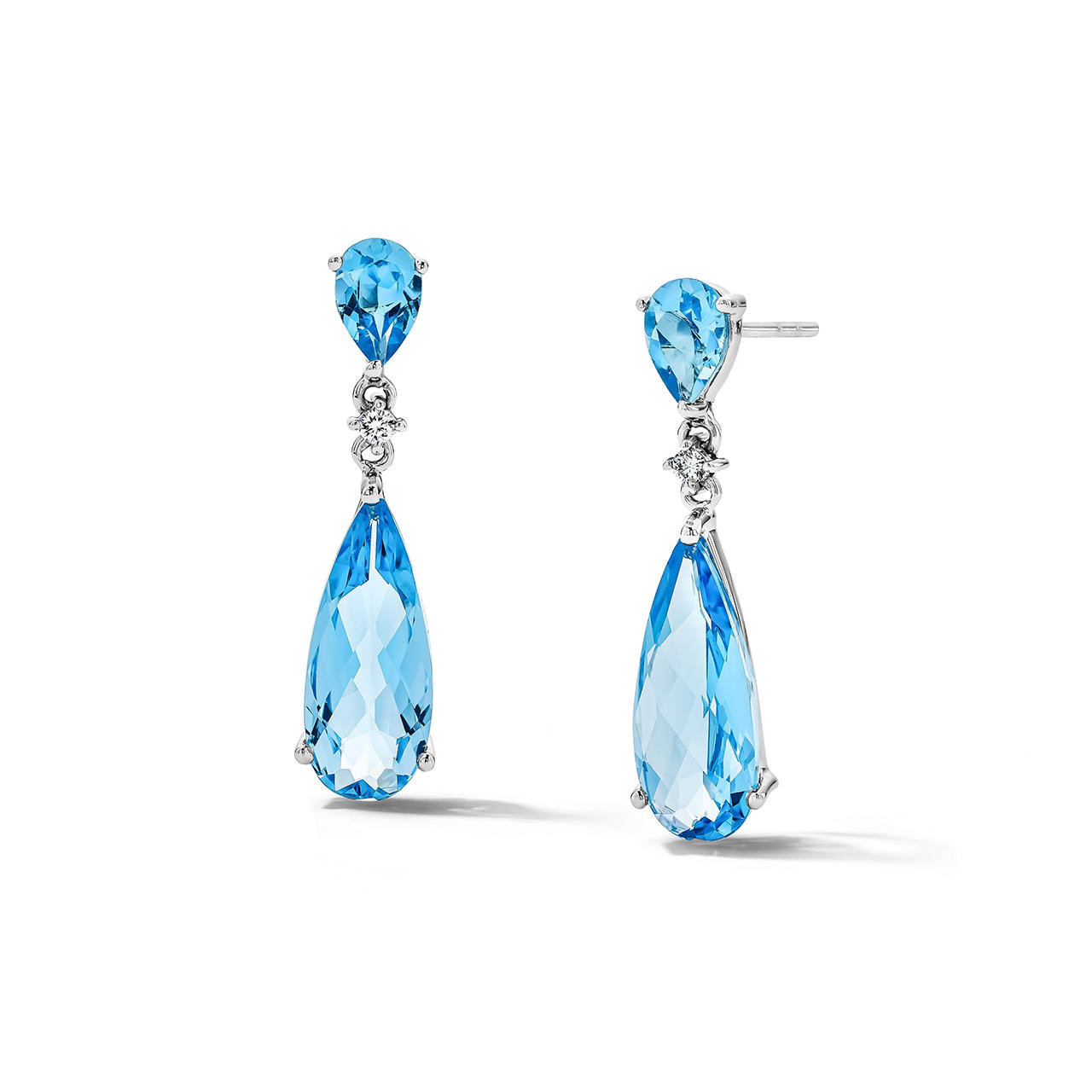 Pear-Shaped Blue Topaz Diamond Accented Drop Earrings