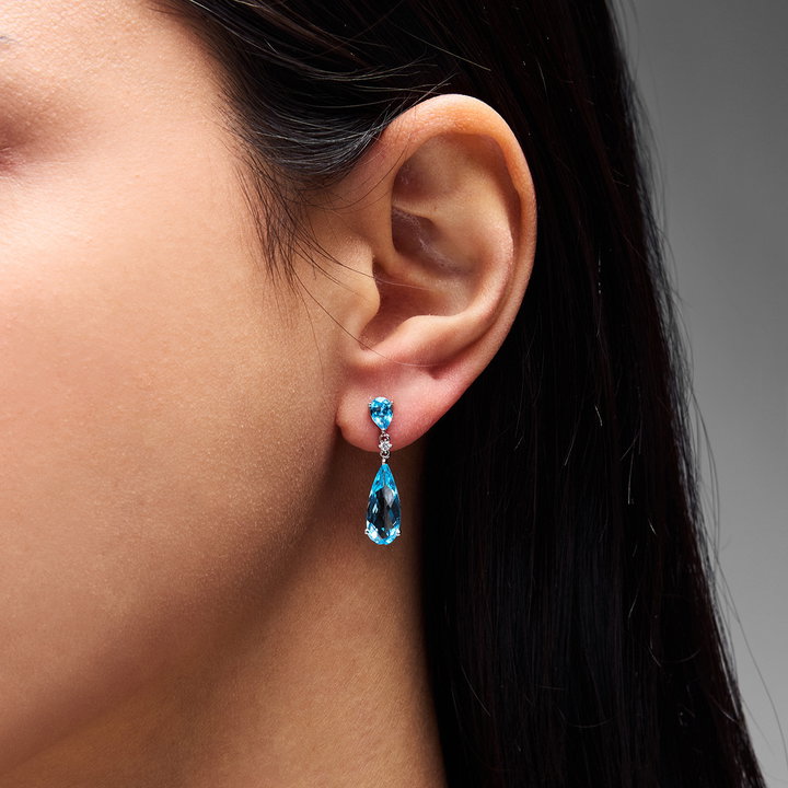 Pear-Shaped Blue Topaz Diamond Accented Drop Earrings