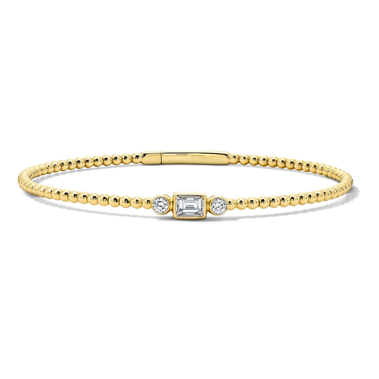 Bezel Baguette Center Diamond Beaded Gold Bracelet 0
