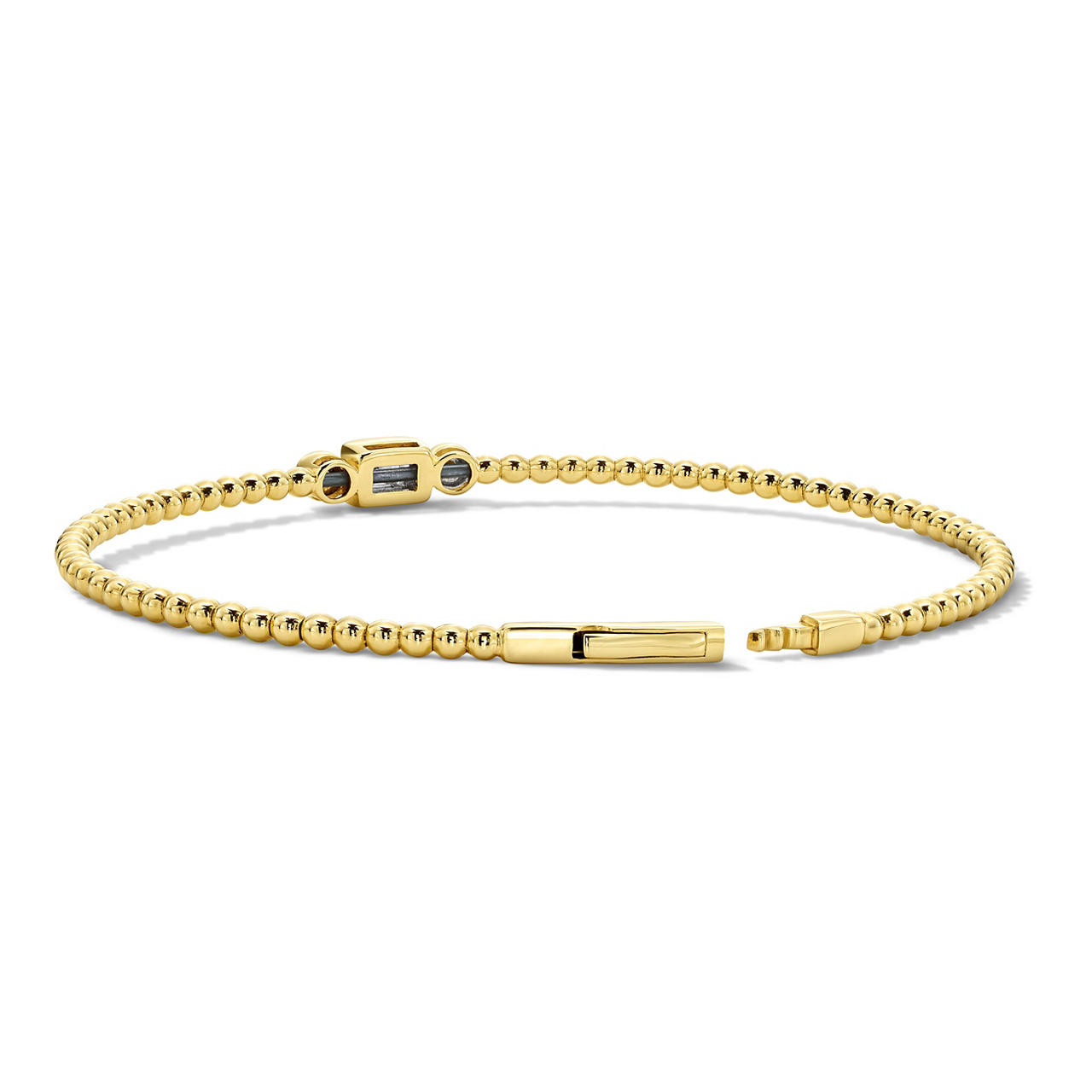 Bezel Baguette Center Diamond Beaded Gold Bracelet 1