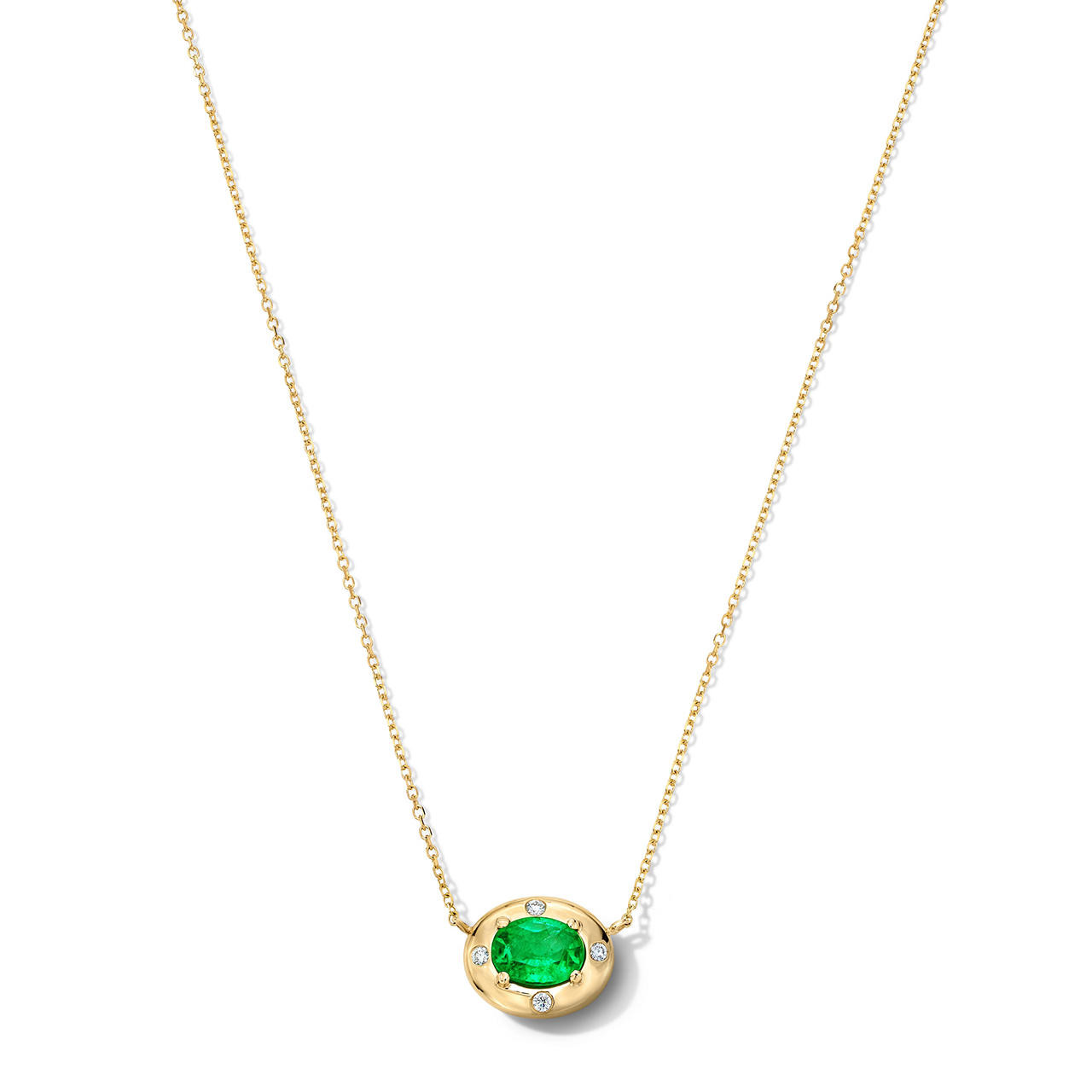 Oval Green Emerald Yellow Gold Frame Necklace