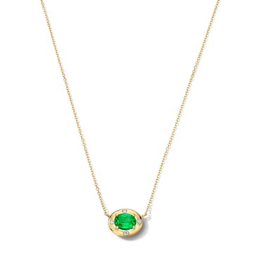 Oval Green Emerald Yellow Gold Frame Necklace In Yellow Gold 14K