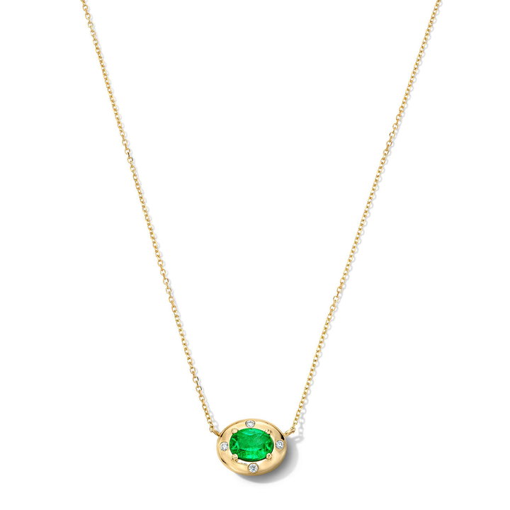 Oval Green Emerald Yellow Gold Frame Necklace In Yellow Gold 14K
