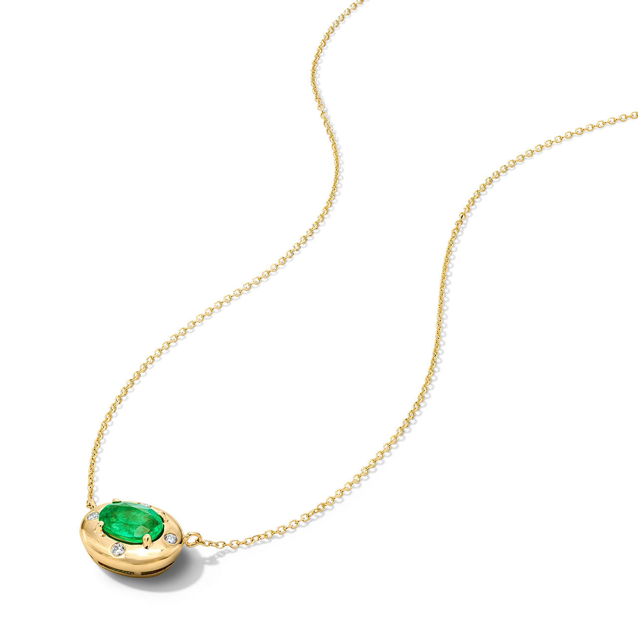 Oval Green Emerald Yellow Gold Frame Necklace