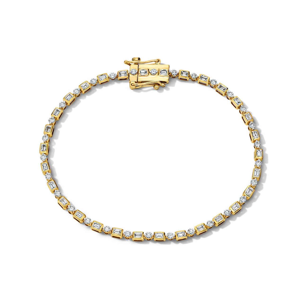 Alternating Bezel Baguette & Round Diamond Tennis Bracelet