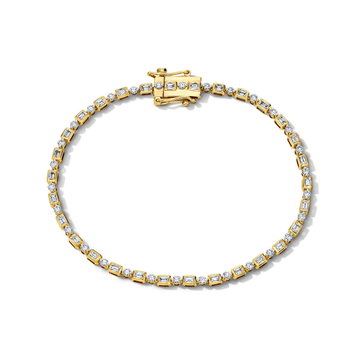 Alternating Bezel Baguette & Round Diamond Tennis Bracelet In White And Yellow Gold 14K