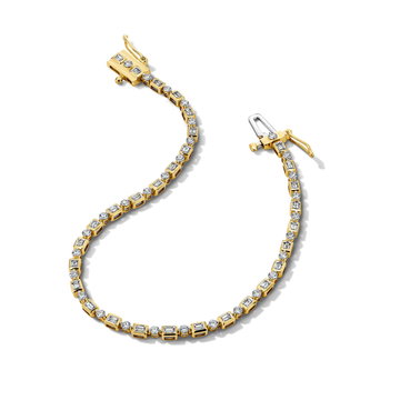 Alternating Bezel Baguette & Round Diamond Tennis Bracelet In White And Yellow Gold 14K