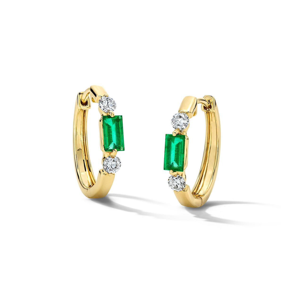 Green Emerald & Diamond Accented Gold Hoop Earrings 0