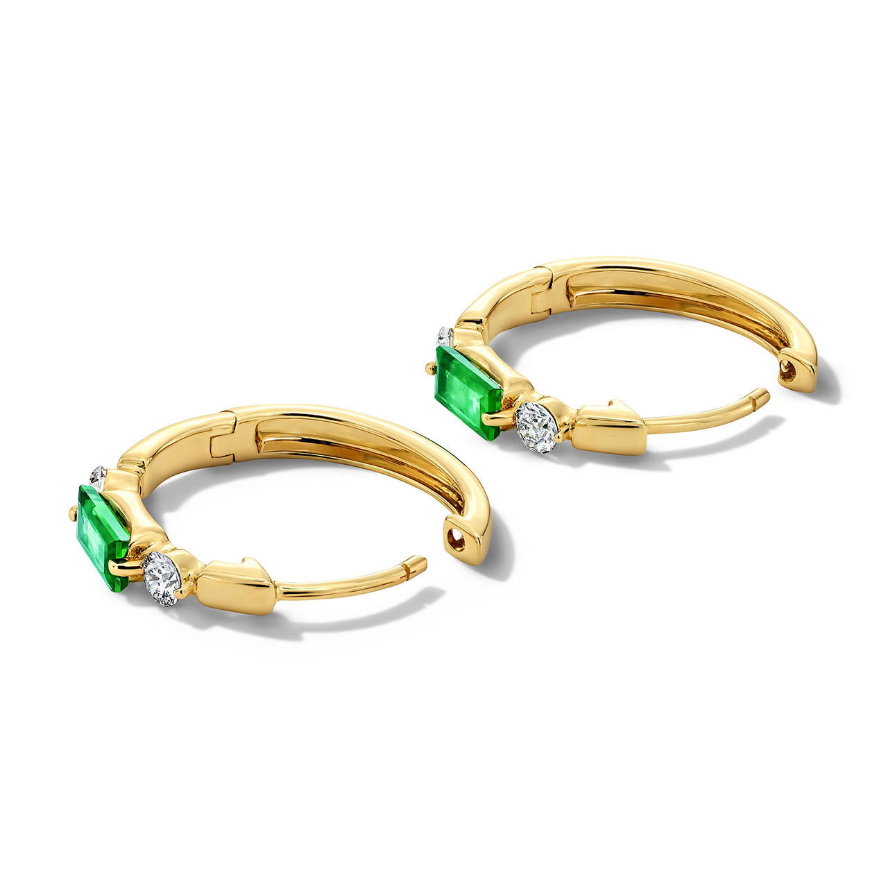 Green Emerald & Diamond Accented Gold Hoop Earrings 1