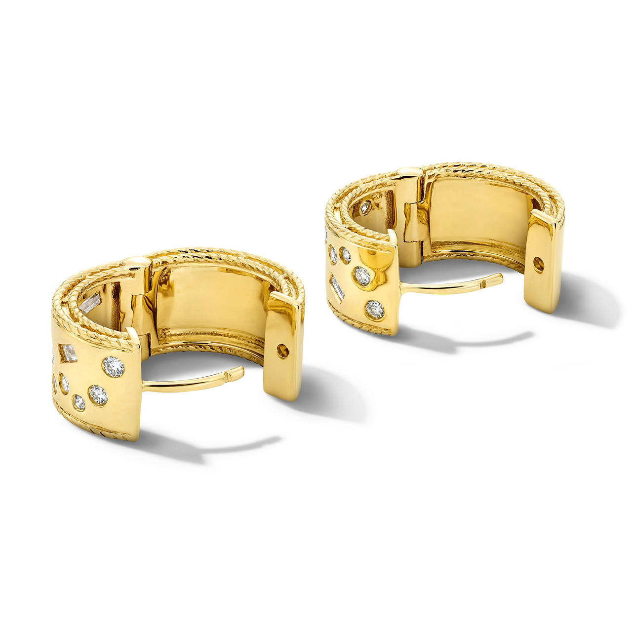 Scattered Flushed Mixed Diamond Gold Hoop Earrings