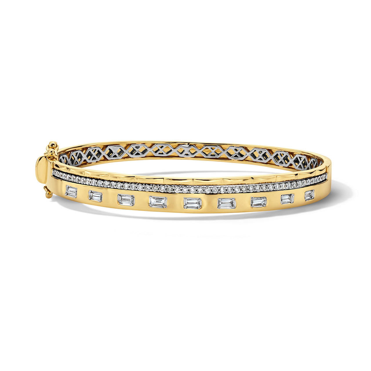 Diamond Three Row Gold Bangle Bracelet