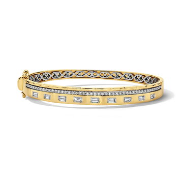 Diamond Three Row Gold Bangle Bracelet In White And Yellow Gold 14K