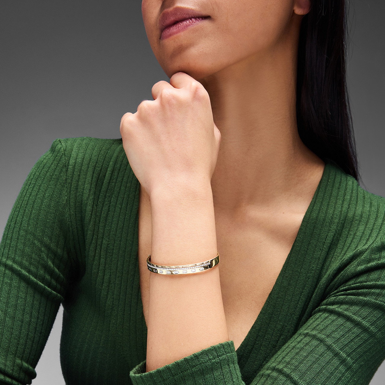 Diamond Three Row Gold Bangle Bracelet