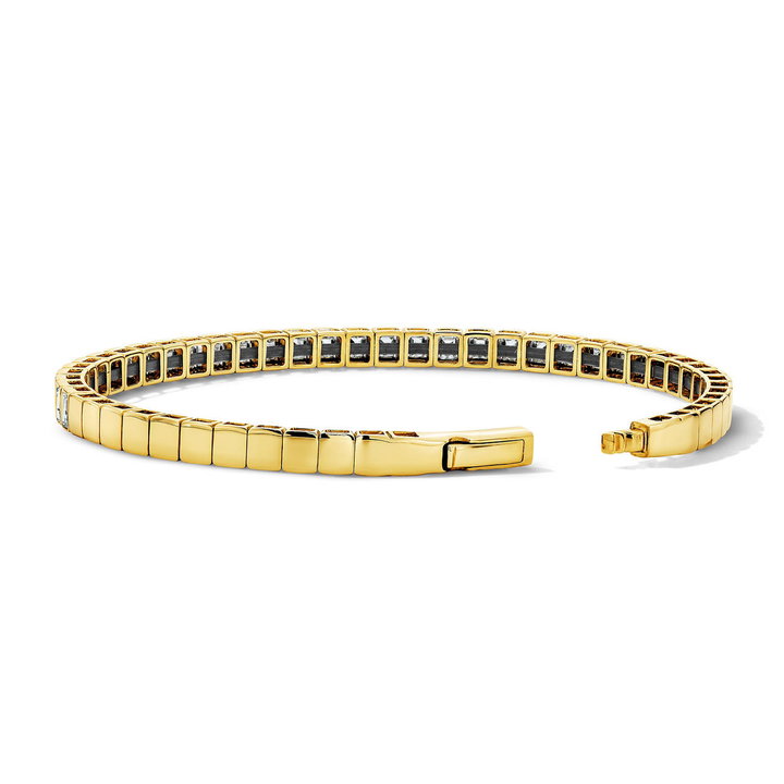 Baguette Bezel Diamond Flexible Bangle Bracelet In Solid 14K Yellow Gold