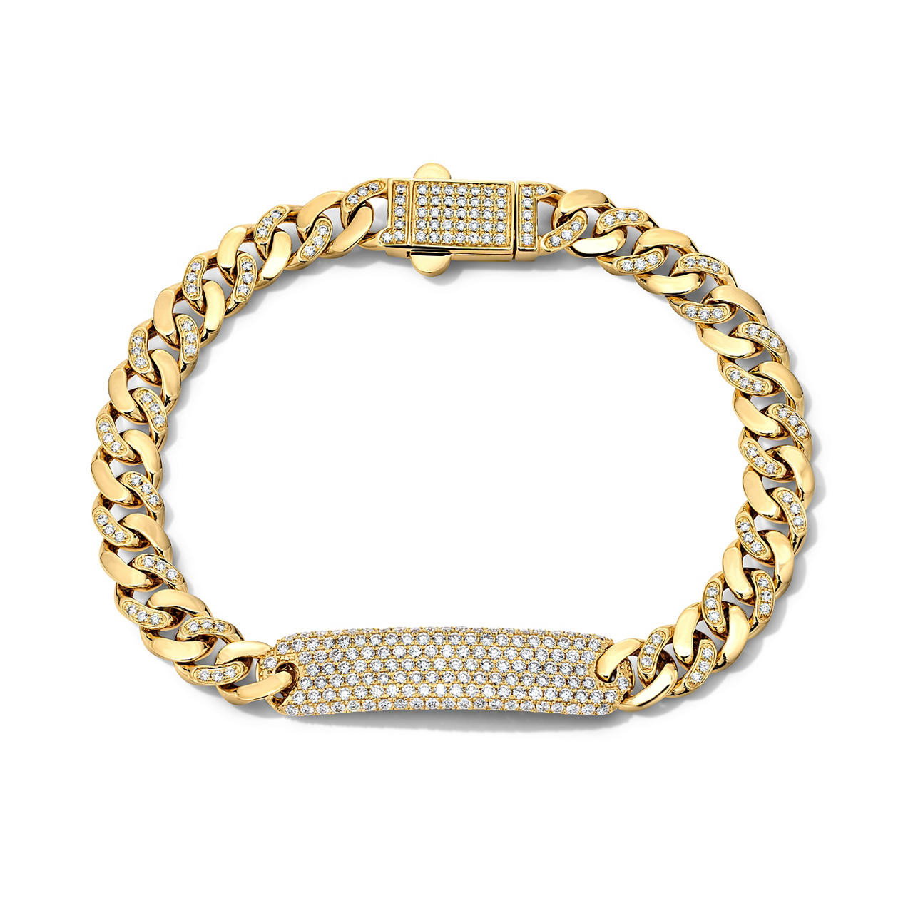 Gold Center Plate Pave Diamond Cuban Link Bracelet