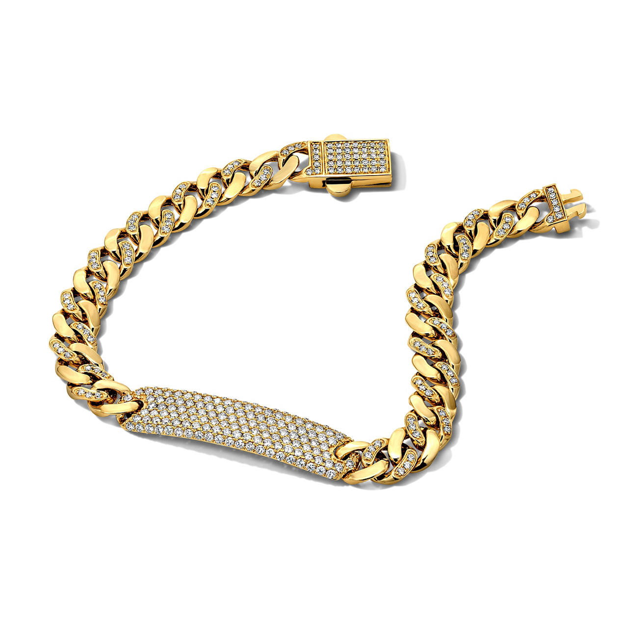 Gold Center Plate Pave Diamond Cuban Link Bracelet 2
