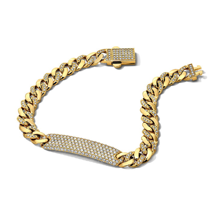 Gold Center Plate Pave Diamond Cuban Link Bracelet