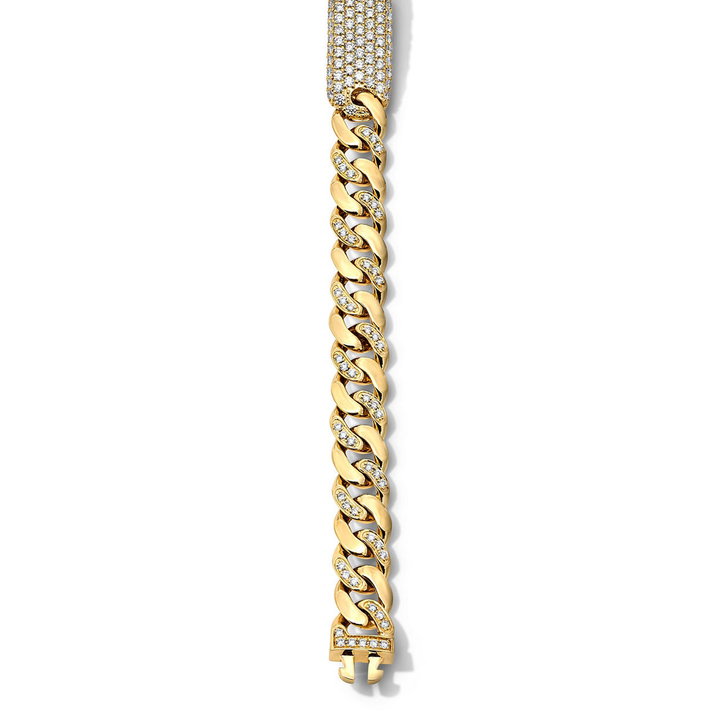 Gold Center Plate Pave Diamond Cuban Link Bracelet