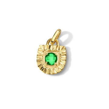 Green Emerald Shield Sunburst Charm In Yellow Gold 14K