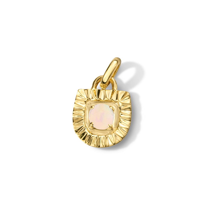 Moonstone Shield Sunburst Charm In Solid 14K Yellow Gold