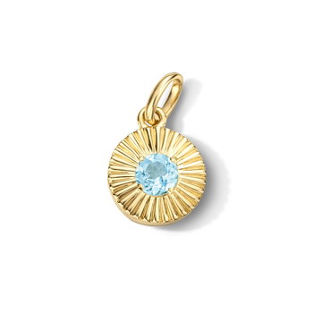 Aquamarine Circle Sunburst Charm In Yellow Gold 14K