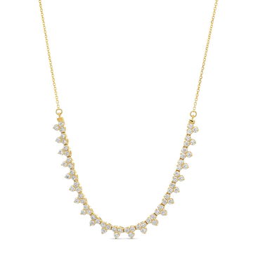 Diamond Half Tennis Trio Cluster Necklace In Yellow Gold 14K