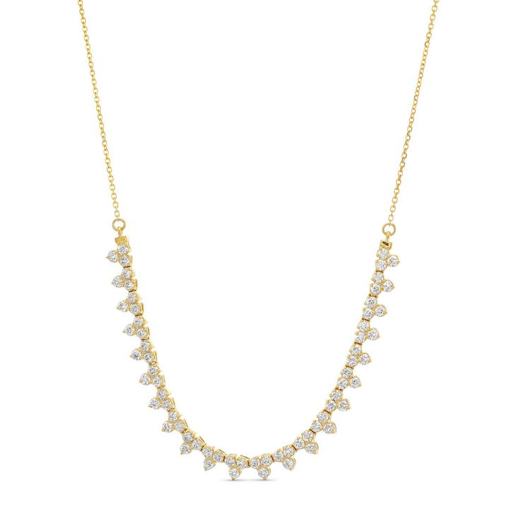 Diamond Half Tennis Trio Cluster Necklace In Yellow Gold 14K
