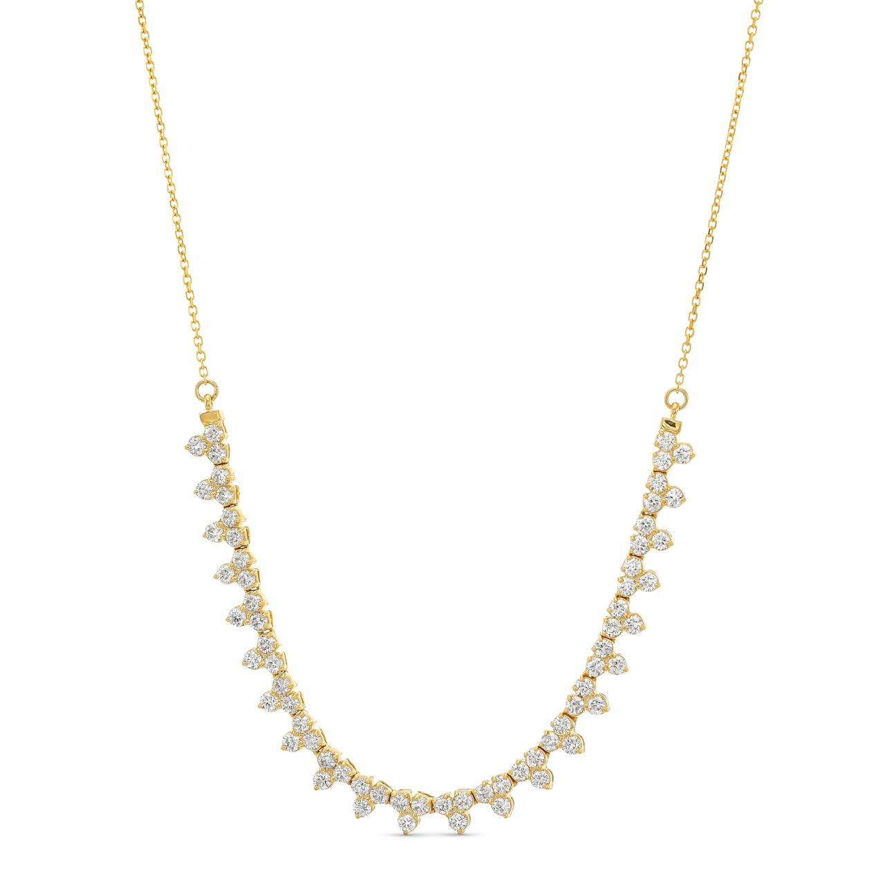 Diamond Half Tennis Trio Cluster Necklace