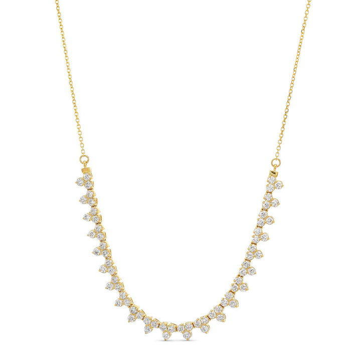 Diamond Half Tennis Trio Cluster Necklace