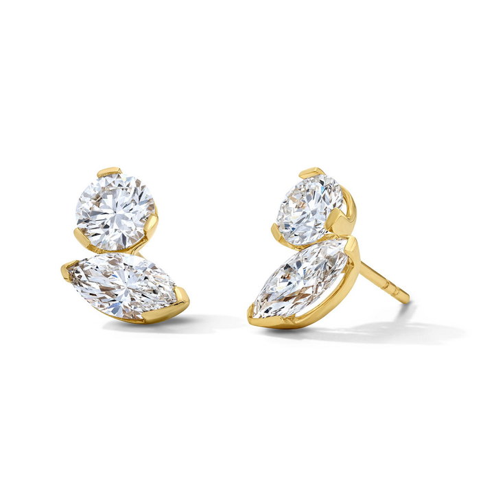 Lab Grown Diamond Toi Et Moi Stud Earrings In Solid 14K Yellow Gold