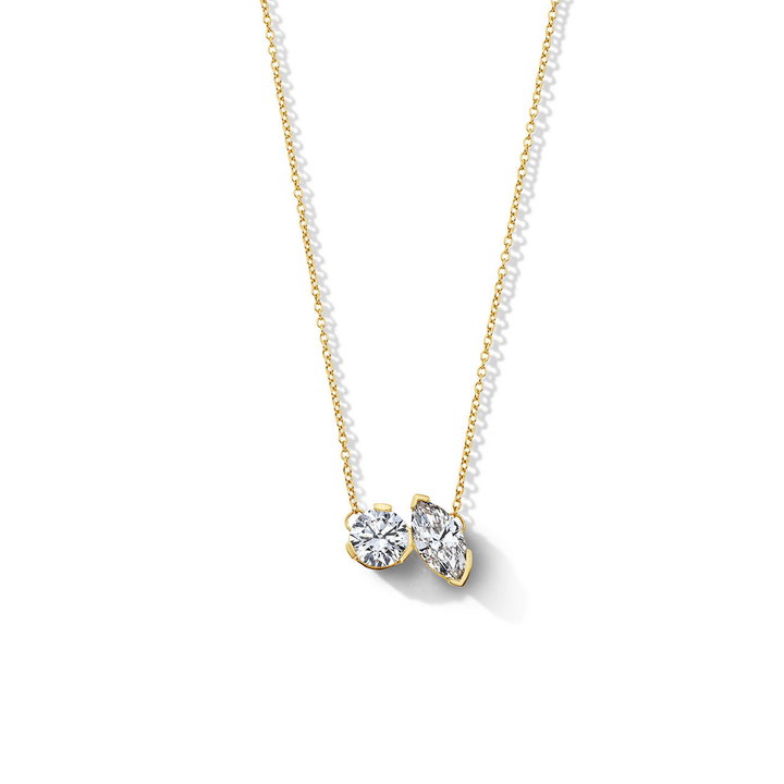 Lab Grown Diamond Toi et Moi Necklace In Solid 14K Yellow Gold