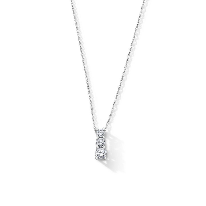 Graduated Three Stone Lab Grown Diamond Pendant Necklace In Solid 14K White Gold