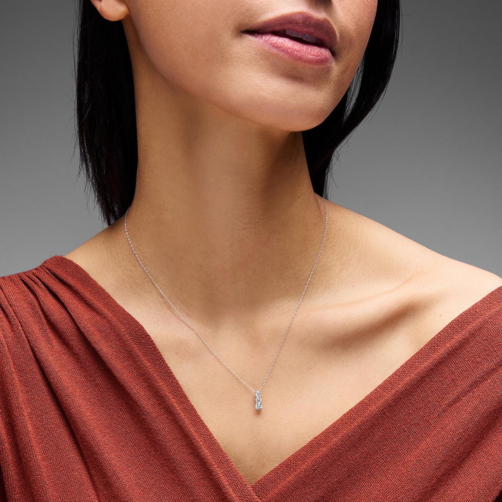 Graduated Three Stone Lab Grown Diamond Pendant Necklace In Solid 14K White Gold