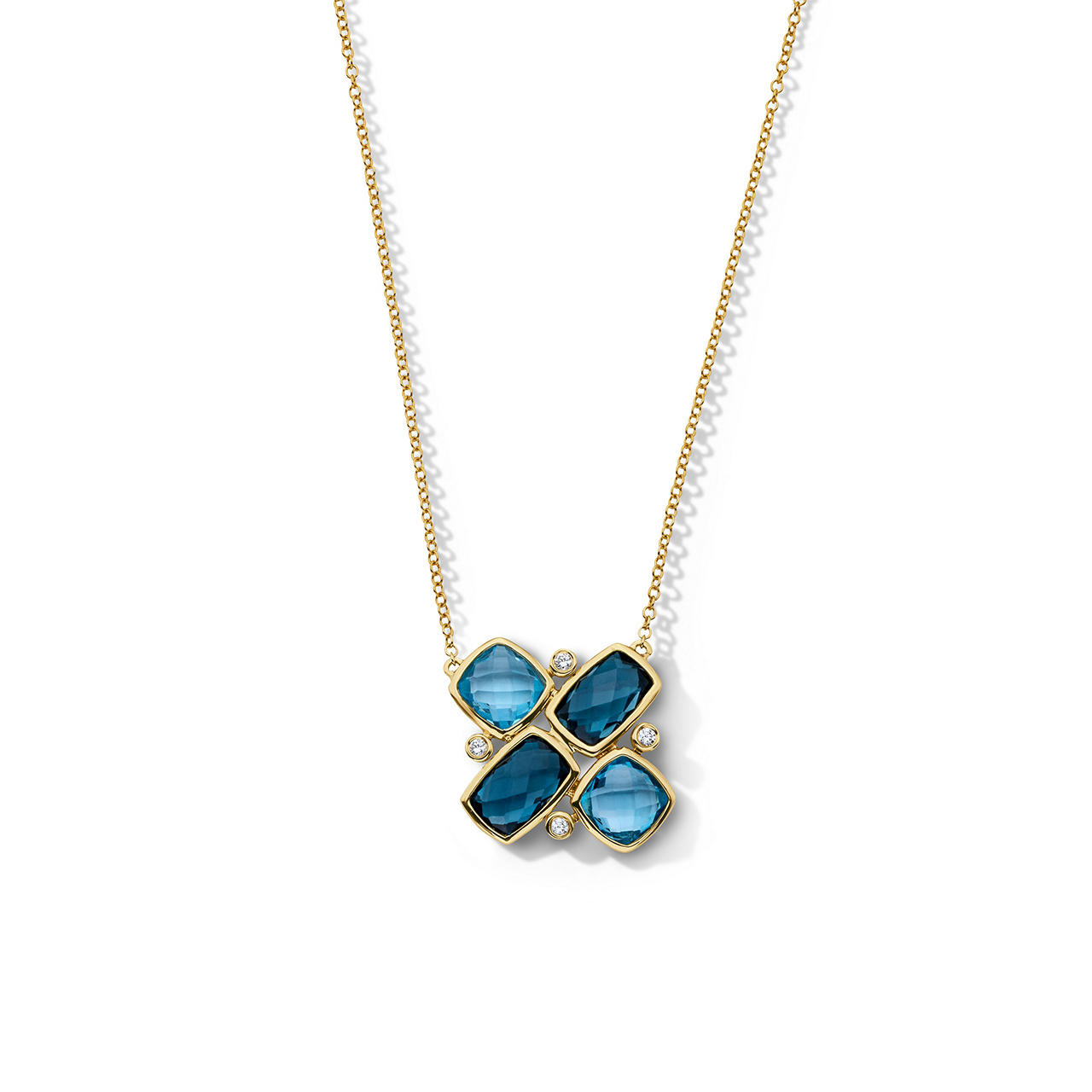 Mixed Blue Topaz Bezel Cluster Necklace