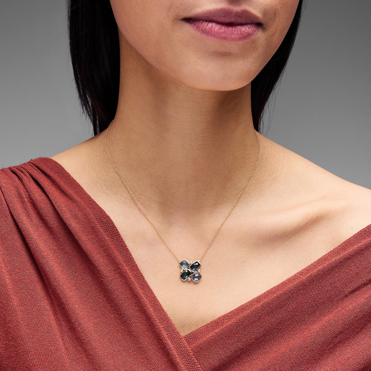 Mixed Blue Topaz Bezel Cluster Necklace