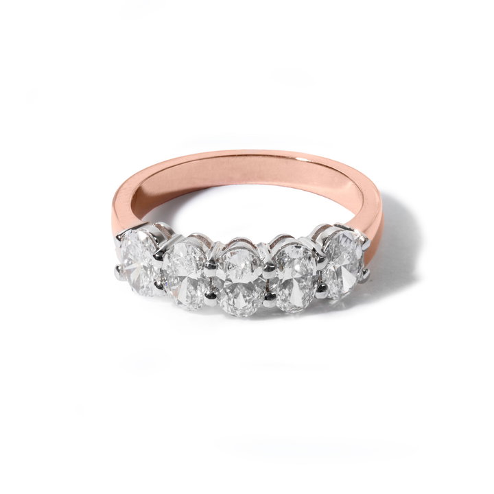 Five Stone Oval Diamond Band (1.63tw) In Rose Gold/white Gold 14K