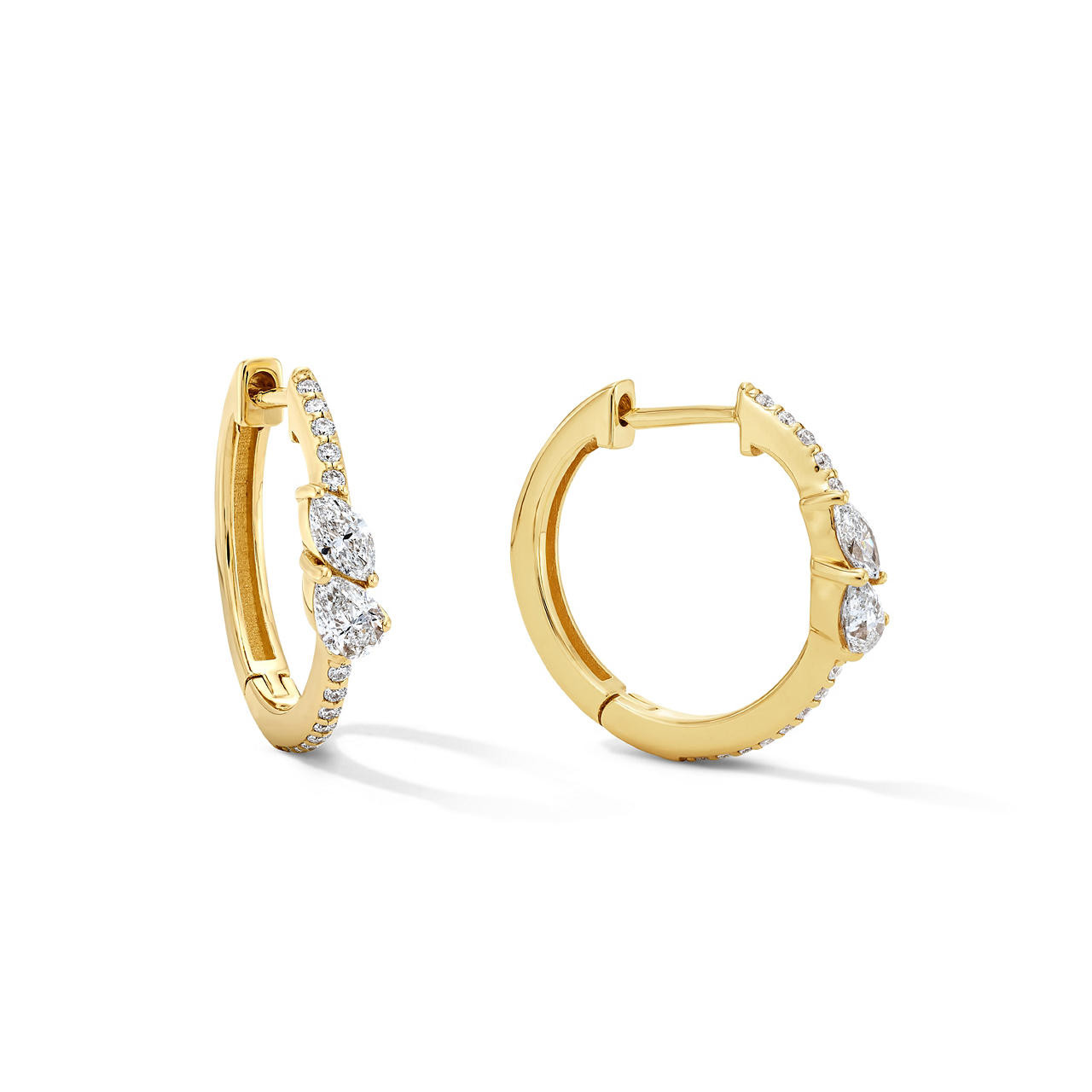 Mixed Diamond Shape Gold Hoop Earrings