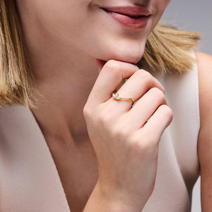Triple Marquise-Cut Diamond Sculpted Gold Contour Ring In Yellow Gold 14K