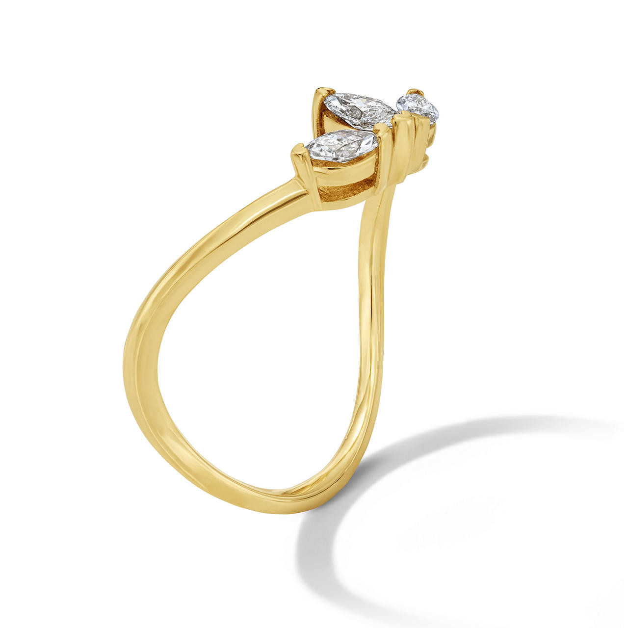 Triple Marquise-Cut Diamond Sculpted Gold Contour Ring