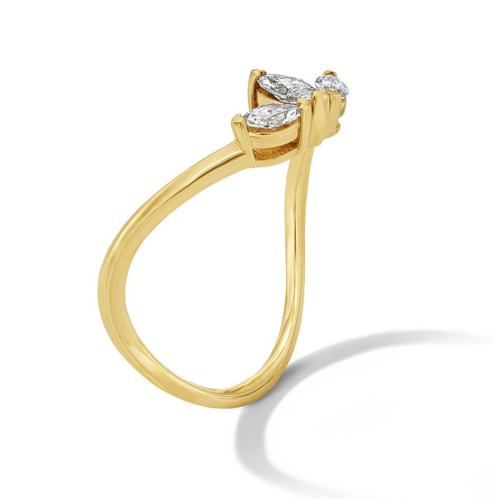 Triple Marquise-Cut Diamond Sculpted Gold Contour Ring In Yellow Gold 14K