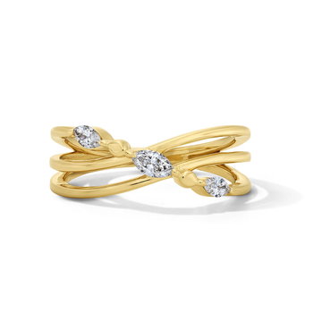 Marquise-Cut Diamond Triple Band Gold Ring In Yellow Gold 14K