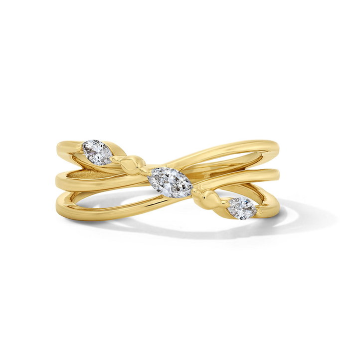 Marquise-Cut Diamond Triple Band Gold Ring In Yellow Gold 14K