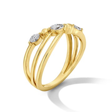 Marquise-Cut Diamond Triple Band Gold Ring In Yellow Gold 14K
