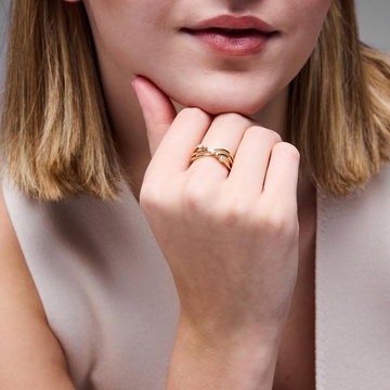 Marquise-Cut Diamond Triple Band Gold Ring In Yellow Gold 14K