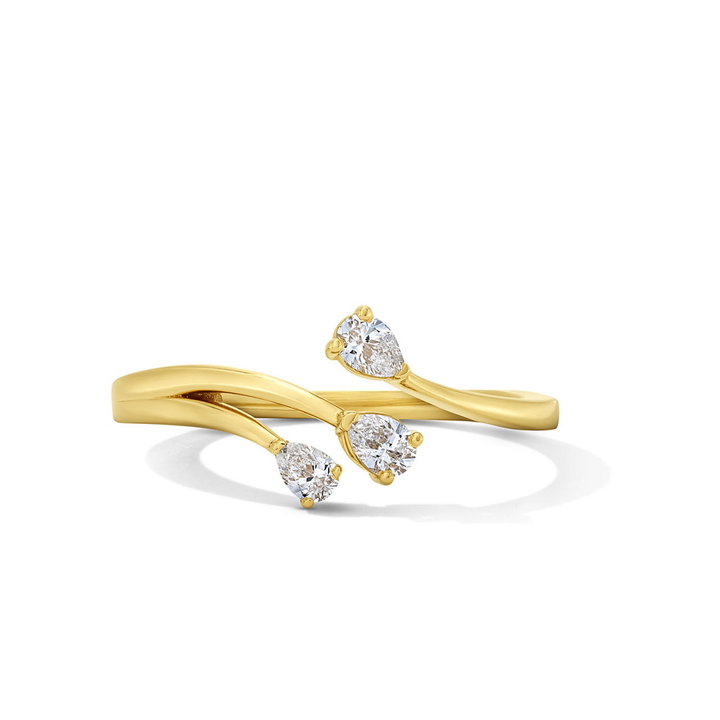 Three Pear Shape Diamond Gold Bypass Ring In Yellow Gold 14K