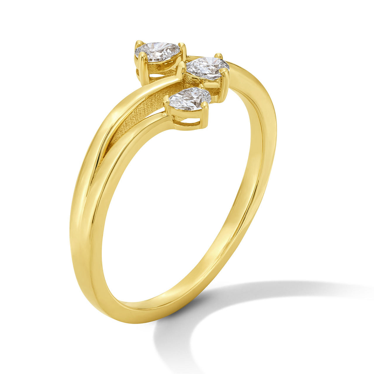 Three Pear Shape Diamond Gold Bypass Ring 1