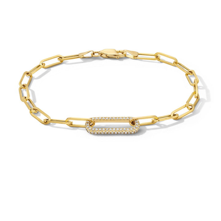 Gold Paperclip-Link Diamond Bracelet In Solid 14K Yellow Gold