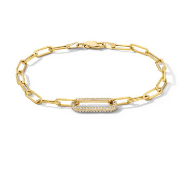 Gold Paperclip-Link Diamond Bracelet In Yellow Gold 14K