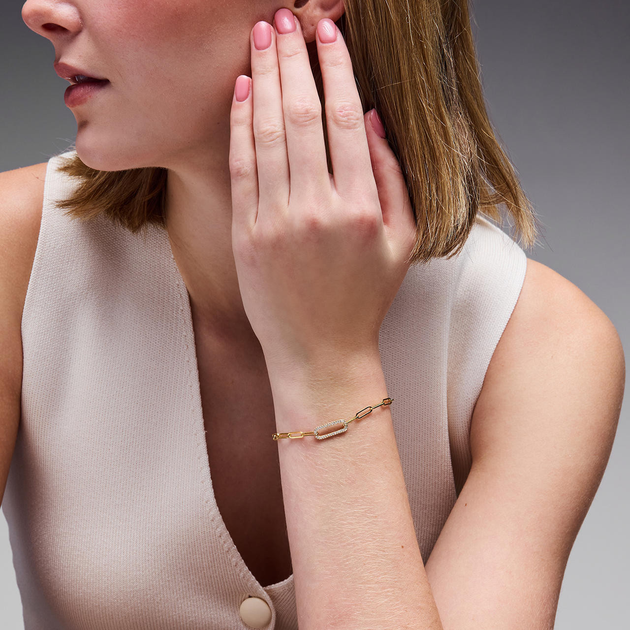 Gold Paperclip-Link Diamond Bracelet 2