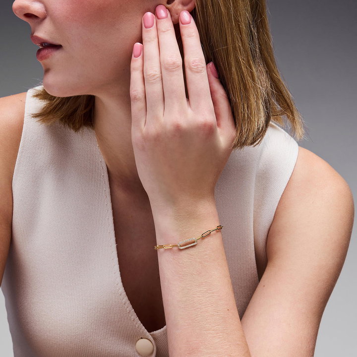 Gold Paperclip-Link Diamond Bracelet In Solid 14K Yellow Gold